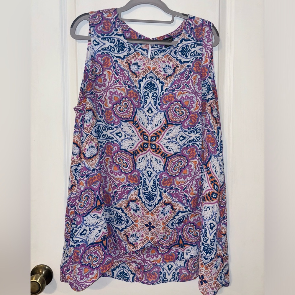 New Directions 2X sleeveless flowy layered top, plus size,EUC